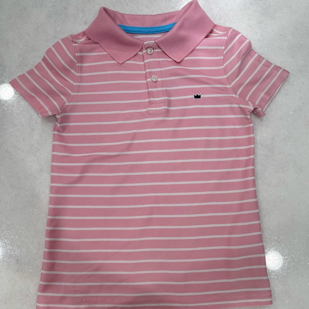 Pink Striped Kids Polo Style Shirt- Crown and Ivy